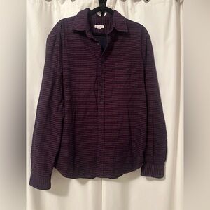 Merona Red Navy Blue Striped Cotton Long Sleeve Button Down Flannel Size XL